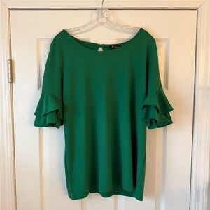 INC International Concepts Green Ruffle Sleeve Blouse